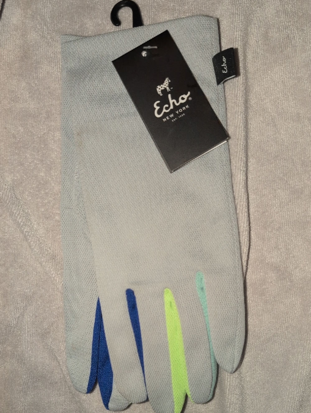 Echo Women's Light Gray Gloves with Blue and Green Finger Accents